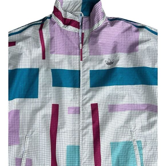 Adidas‎ Originals XL Windbreaker Jacket Multicolor Geometric High Collar Zip - Picture 3 of 4